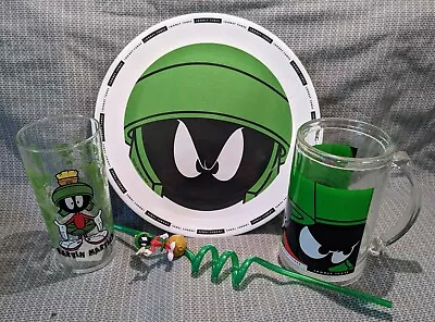 Lot Of 4 Vintage Marvin The Martian Collectible Dishes: Plate Glass Mug Straw • $32