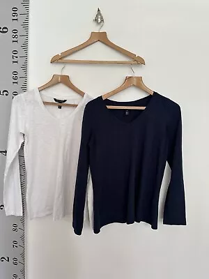 Ladies Long Tall Sally Long Sleeve V Neck T-shirt Top Blue & White Size Small 10 • £10