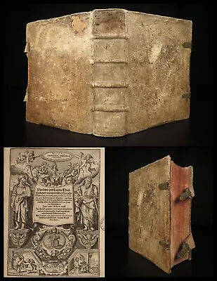 1662 Jesuit Drexel BIBLE & Commentary RARE Esoteric ART German Pigskin Clasps • $750