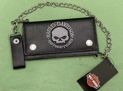 NEW HARLEY DAVIDSON XML6194-GRYBLK Men's Willie G Skull Trucker Tall Wallet • $58.74