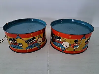 2 Vintage Antique Child's Tin Metal Toy Litho Drum Parade Marching Band • $95