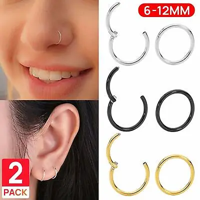 $4.85 • Buy 2X Nose Lip Ear Ring Hoop Rings Surgical Body Piercing Earring Stud 6 - 12 MM