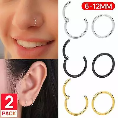 $4.85 • Buy 2X Nose Lip Ear Ring Hoop Rings Surgical Body Piercing Earring Stud 6 - 12 MM