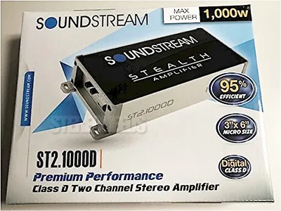 Soundstream ST2.1000D 1000 Watt Compact 2-Channel Class D Car Audio Amplifier • $106.54