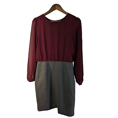 W118 By Walter Baker Dress Office Wear Maroon Top Gray Wool Blend Skirt Sz M • $16.49