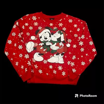 Women’s Walt Disney Mickey Minnie Mouse Christmas Crewneck Sweatshirt Sweater M • $14.99