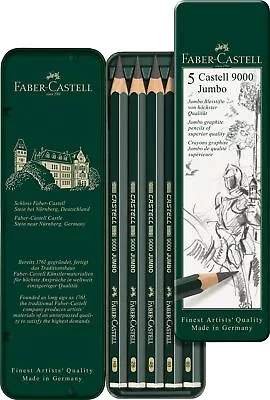 Faber-Castell 5 Piece Quality Castell 9000 Jumbo Graphite Pencils In A Tin I... • $20.49