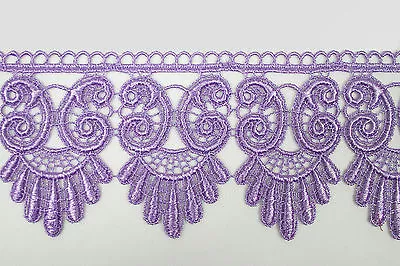 3  Lilac Purple Lavender Embroidered Venice Lace Trim Floral Guipure By Yard • $15.99