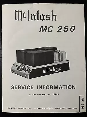 Mcintosh Mc250 Service Manual With Schematics Original Jo1282 • $31.95