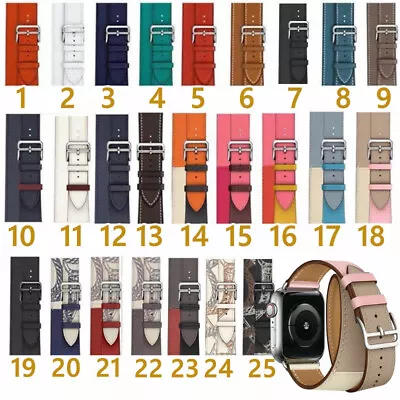 $25.14 • Buy For Apple Watch 38/42/41/45MM Genuine Leather Band Double Tour Replacement Strap