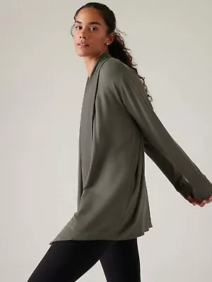 ATHLETA WOMEN'S BALI GREEN POCKETS NIRVANA PRANAYAMA RESTORE WRAP CARDIGAN Sz XS • $45