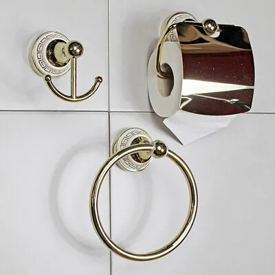 G Decor 3 Piece Brass Bathroom Accessories Set - Towel Ring Holder Toilet Roll • £24.99