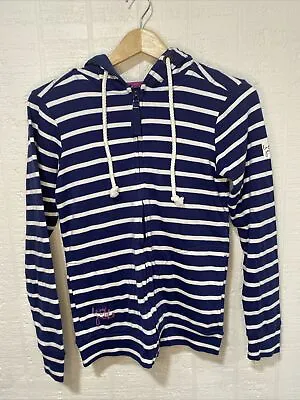 Lazy Jacks Blue/White Striped Full Zip Cotton Hoodie Sweatshirt  UK 8 US 4 • £7.92