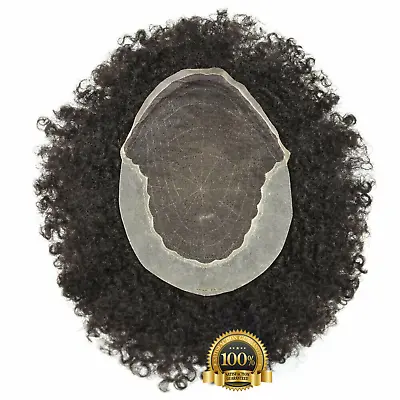Men Toupee Afro Q6 Curly Human Hairpiece French Lace Front African American Hair • $219