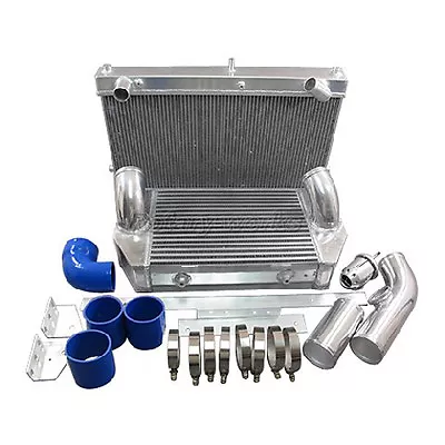 $1077.02 • Buy 24x12x9.5 Intercooler Radiator V-Mount Pipe Kit For 92-02 Mazda RX7 FD Blue Hose