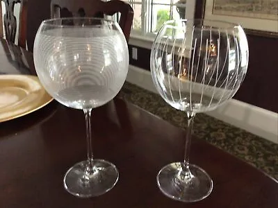 Mikasa Crystal CHEERS Lines Set 2-9 1/8  Balloon Wine Glasses Goblets Stemware • $19.95