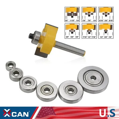 7pcs 1/4 With 6 Bearings Rabbet Router Bit Set Tenon Cutter Wood Milling Cutter • $14.93