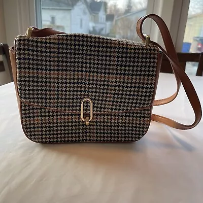 A New Day Target Crossbody Bag Houndstooth Vegan Leather Brown Black EUC • $18