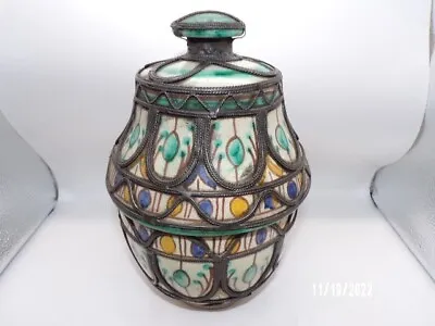 £159.54 • Buy Antique Moroccan Moorish Vase Ceramic With Silver Filigree 8 1/2  Tall