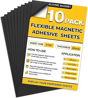 10 Pack Flexible Magnetic Sheets With Adhesive Backing For Photos Stickers • $11.98