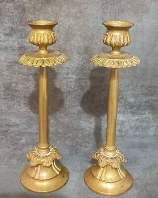 Solid Brass Single Candlestick Holder Vintage Mid Century Decor  Set 2 Heavy  • $25