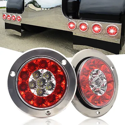 2X Red/White 16 LED 4  Round Truck Trailer RV Brake Stop Turn Signal Tail Light • $12.68