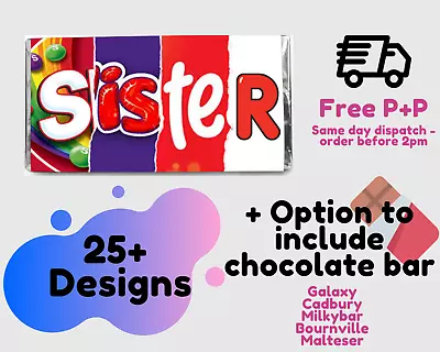 SISTER CHRISTMAS CHOCOLATE BAR WRAPPER | SISTER SIS Chocolate Wrapper Gift • £4.99