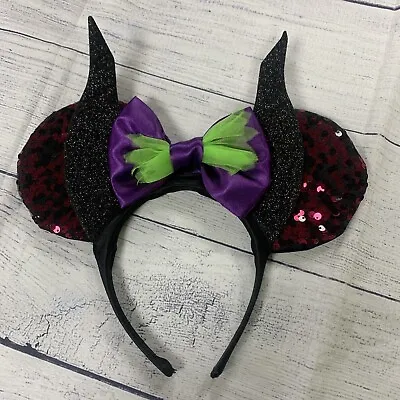 Disney Villains Sequin Glitter Headband Minnie Ears MALEFICENT Halloween • $19.99