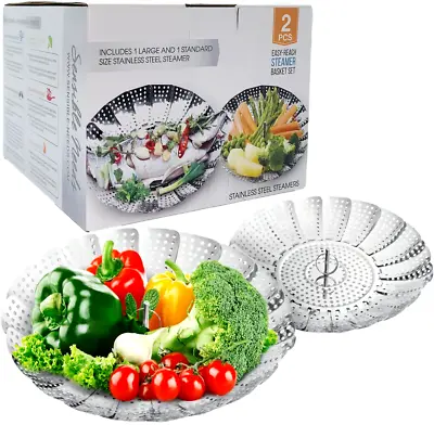 Sensible Needs Vegetable Steamer Basket Set Large & Standard Fold Expand Insert • $15.99