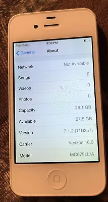 IPhone 4 White (Verizon) A1349 32GB CDMA Very Good Used IOS 7.1.2 Blemish • $32.88