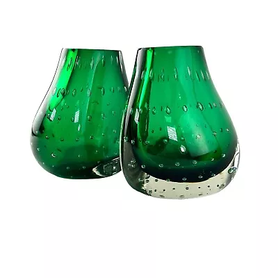 Mcm Midcentury Modern Carl Erickson Controlled Bubble Green Glass Bookend Set • $184.95