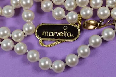Vintage MARVELLA  Jewelry Strand Necklace High Quality Faux Pearl 60  7.8mm Tag • $19.95