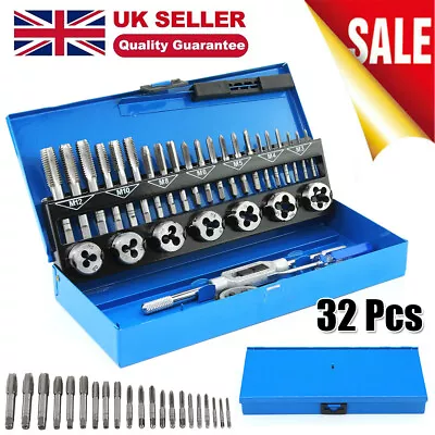 32Pcs Metric Tap And Die Set M3 M4 M5 M6 M8 M10 M12 Thread Cutter Tool Wrench • £20.79