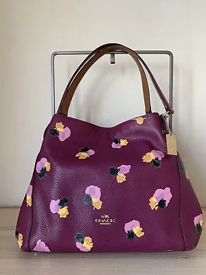 COACH 37160 Edie 31 Floral Print Pebbled Leather Hobo Shoulder Bag PLUM Purple • $140.25