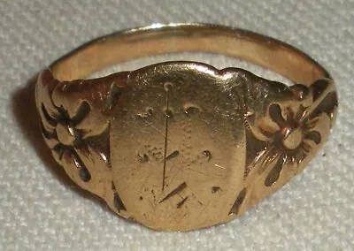 ANTIQUE C. 1890 10K ART NOUVEAU SIGNET CREST ENGAGEMENT RING SIZE 4 3/4 Tuvi • $225