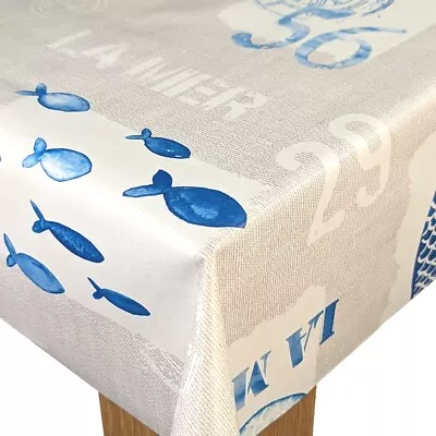 La Mer Seaside Fish Blue PVC Vinyl Wipe Clean Oilcloth Tablecloth Cover • £7.99