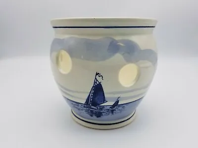 Delfts Holland Hand Painted Blue Windmill Sailboat Planter/Pot • $8