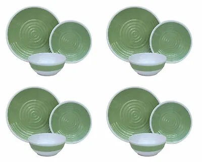 12pc Melamine Dinner Set Plates Bowls Crockery Camping Outdoor Tableware Green • £39.95