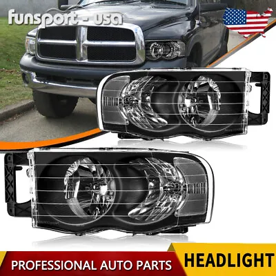 Pair Headlights For 2002-2005 Dodge Ram 1500 2500 3500 Black Housing Headlamps • $56.99