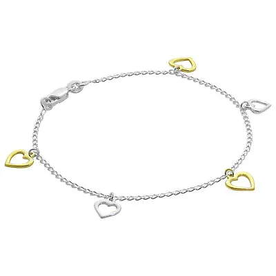 Sterling Silver Gold Plated Heart Drop 7 Inch Bracelet • £10.95