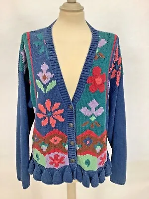 £25 • Buy Vintage 80s Charlotte Halton Cardigan Cottagecore Knit Floral Prairie Folk #V3