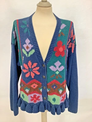 £25 • Buy Vintage 80s Charlotte Halton Cardigan Cottagecore Knit Floral Prairie Folk #V3
