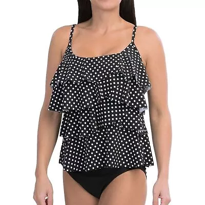 Miraclesuit Dot Dot Tiering Up Ruffle Tankini Size 10 Black White Polka Dot • $30