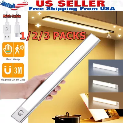 LED Motion Sensor Under Cabinet Closet Light USB Rechargeable Kitchen Lamp Strip • $10.79