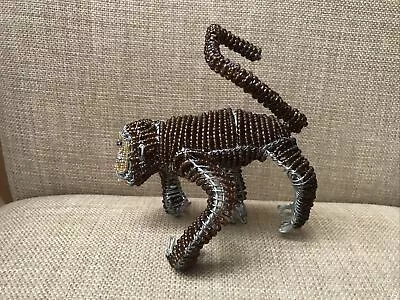 Beaded Wrapped Metal Wire & Glass Bead Monkey Sculpture Hand Made • $19.95