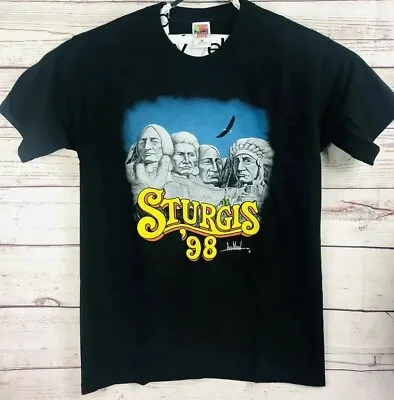 Vtg 90s 1998 STURGIS T-Shirt DAVID MANN Mount Rushmore DEAD STOCK! Large • $20