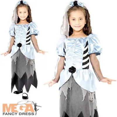 Gothic Zombie Bride Girls Fancy Dress Scary Undead Halloween Kids Costume Outfit • £6.99