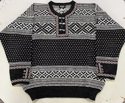 Vintage Dale Of Norway Sweater Men Large Gray 100% Wool Adult Ski 1/4 ￼Button • $149.90