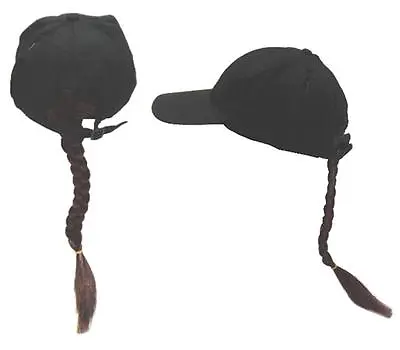 Joke Novelty Baseball Hat W Long Brown Braided Ponytail Fake Hair In The BacK • $9.99