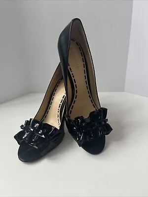 Enzo Angiolini Black Patent Leather Ruffle Open Toe High Heel Dress Shoes Sz 10m • $21